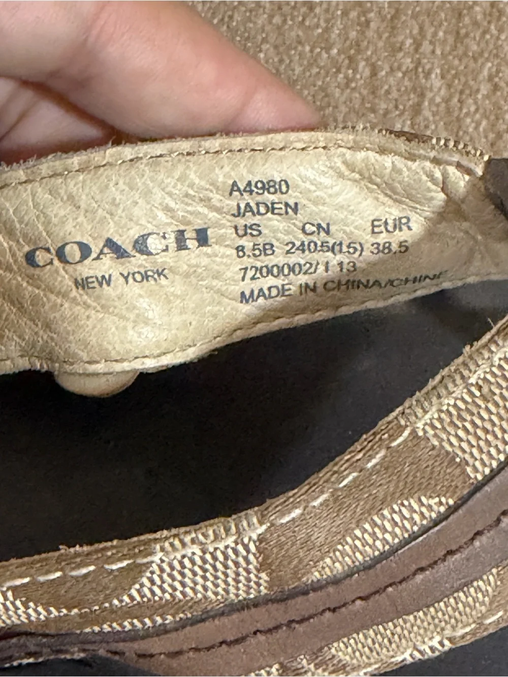 Coach Brown and Tan Signature Wedge Thong Sandals